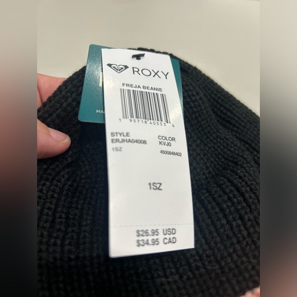 Roxy Women's Freja Beanie Black Pink Double Layer Rib-Knit Acrylic Cozy NWT Hat - Picture 4 of 9